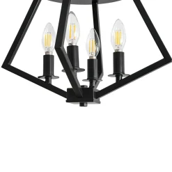 4-light Candle Style Black Simple Geometric Lantern Semi Flush