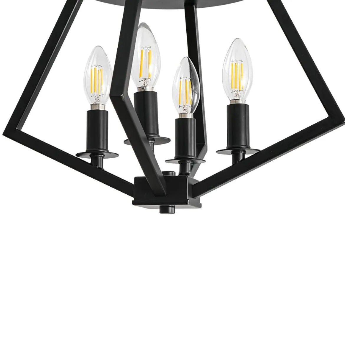 4-light Candle Style Black Simple Geometric Lantern Semi Flush