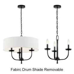 3-Light Candle Style Large Fabric Drum Cage Chandelier