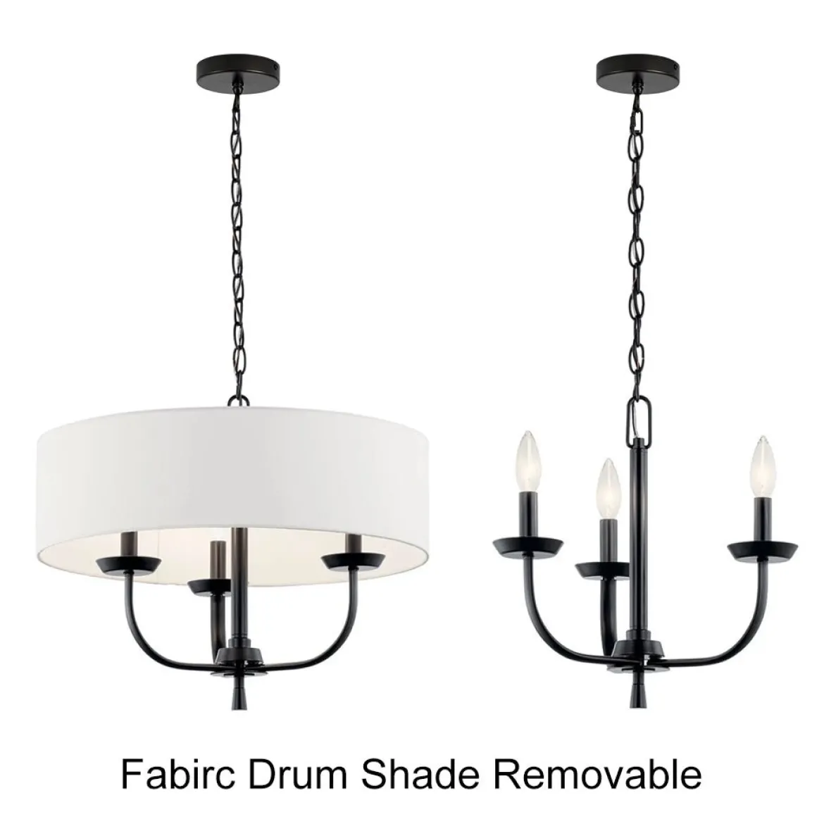 3-Light Candle Style Large Fabric Drum Cage Chandelier
