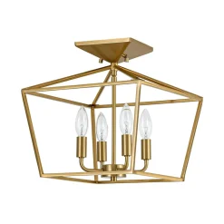 4-Light Candle Style Square Lantern Semi Flush Mount