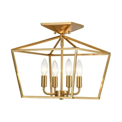 4-Light Candle Style Square Lantern Semi Flush Mount