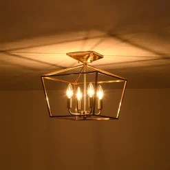 4-Light Candle Style Square Lantern Semi Flush Mount
