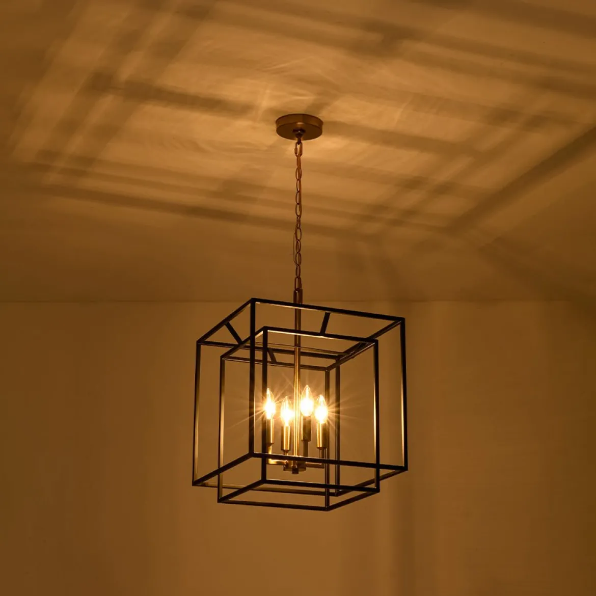 4-Light Candle Style Tiered Square Lantern Pendant