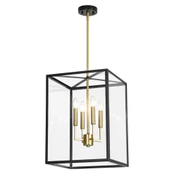 4-Light Candle Style Wide Glass Square Lantern Pendant