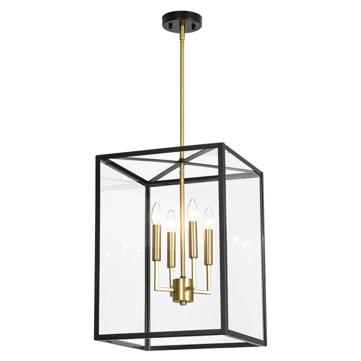 4-Light Candle Style Wide Glass Square Lantern Pendant