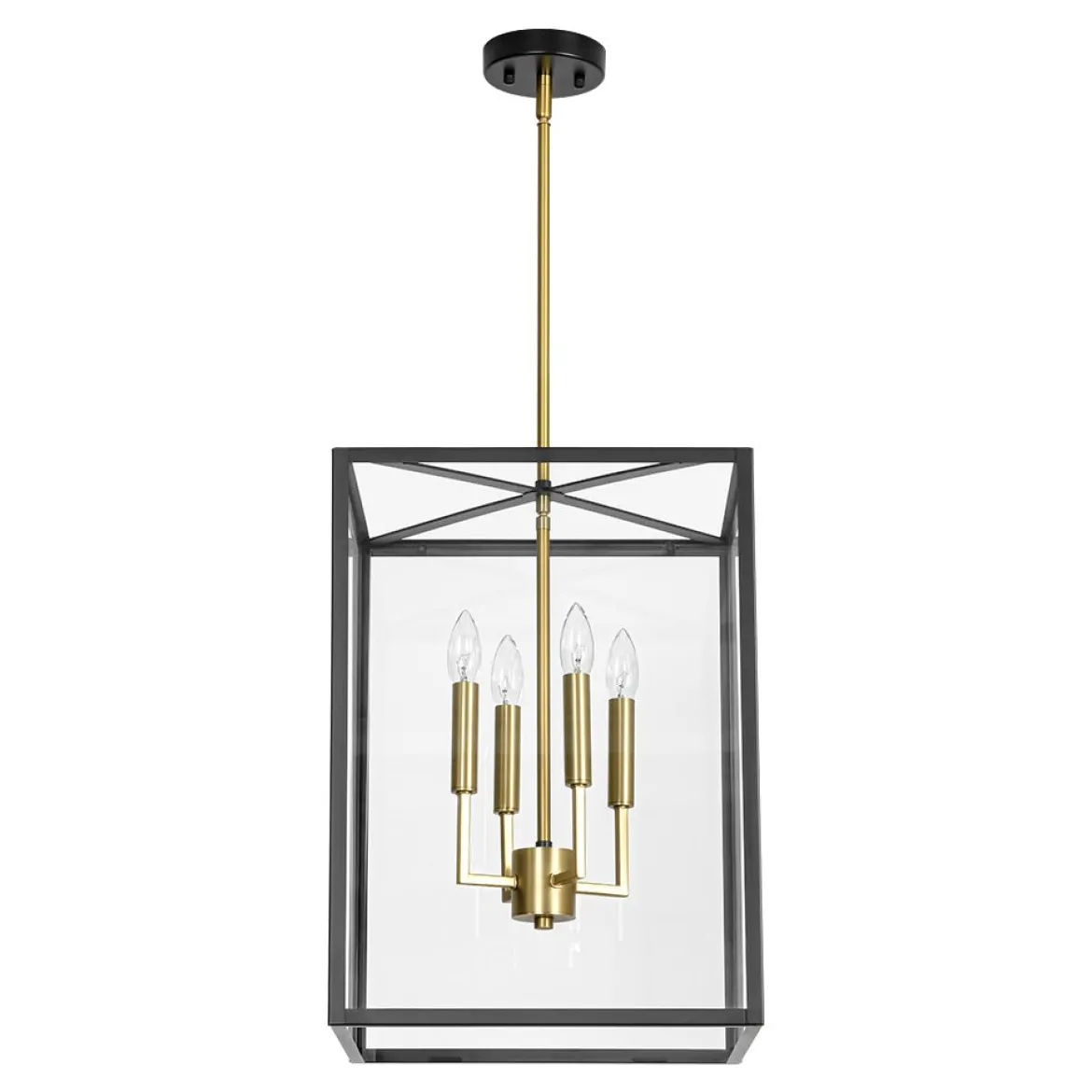 4-Light Candle Style Wide Glass Square Lantern Pendant