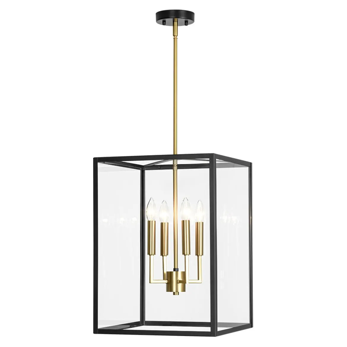 4-Light Candle Style Wide Glass Square Lantern Pendant