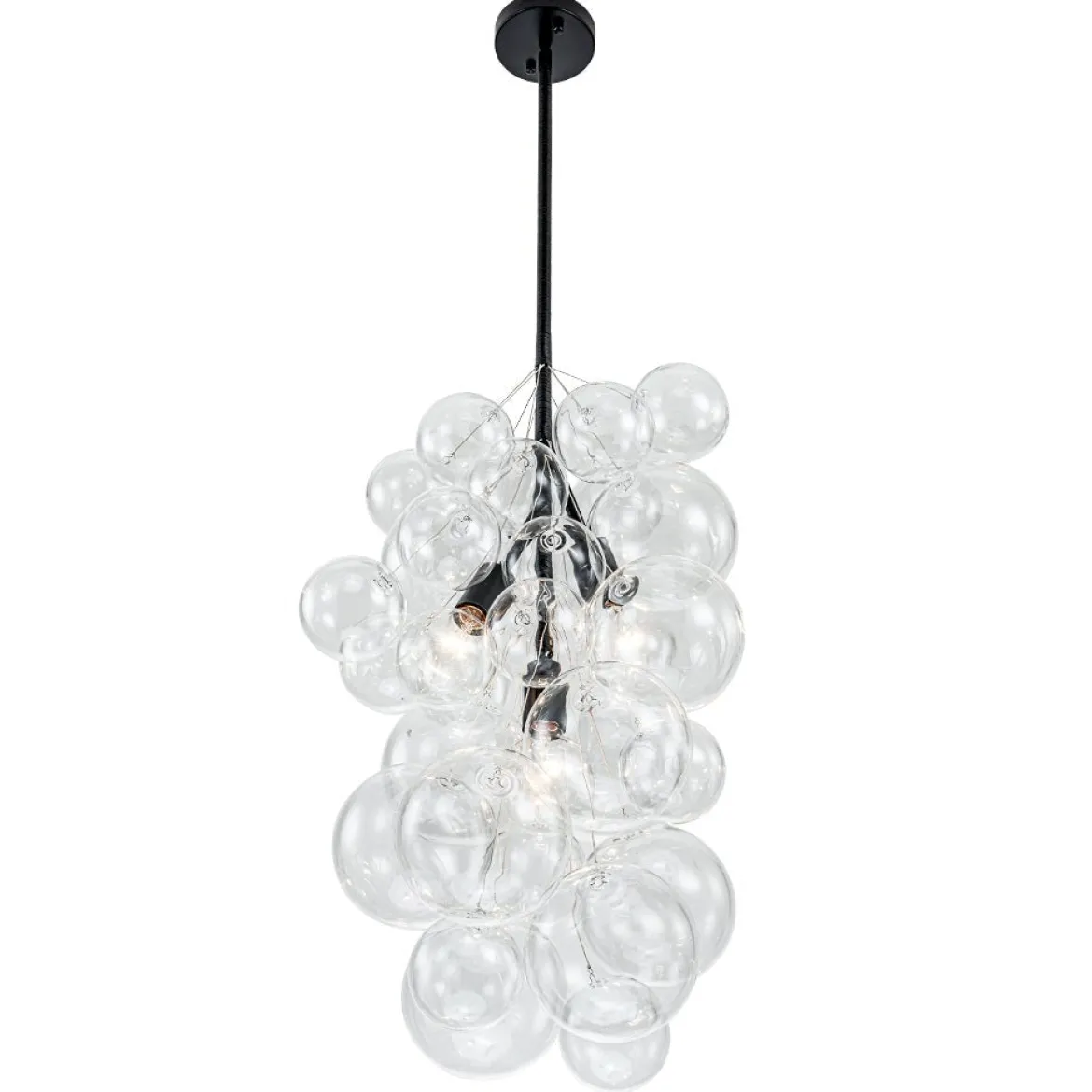 3-Light Cascade Cluster Clear Glass Bubble Chandelier