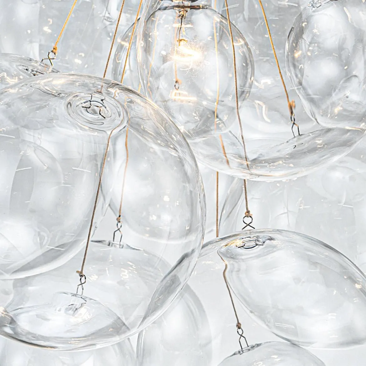 3-Light Cascade Cluster Clear Glass Bubble Chandelier