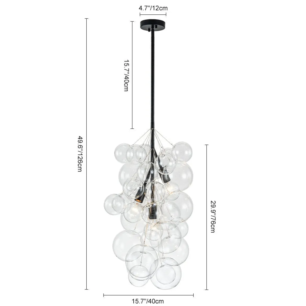 3-Light Cascade Cluster Clear Glass Bubble Chandelier