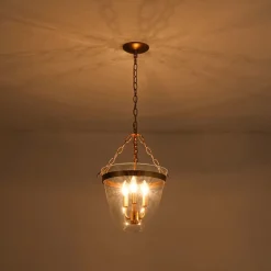 3-Light Clear Glass Bell Jar Lantern Pendant / Semi Flush
