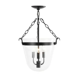 3-Light Clear Glass Bell Jar Lantern Pendant / Semi Flush