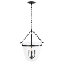3-Light Clear Glass Bell Jar Lantern Pendant / Semi Flush