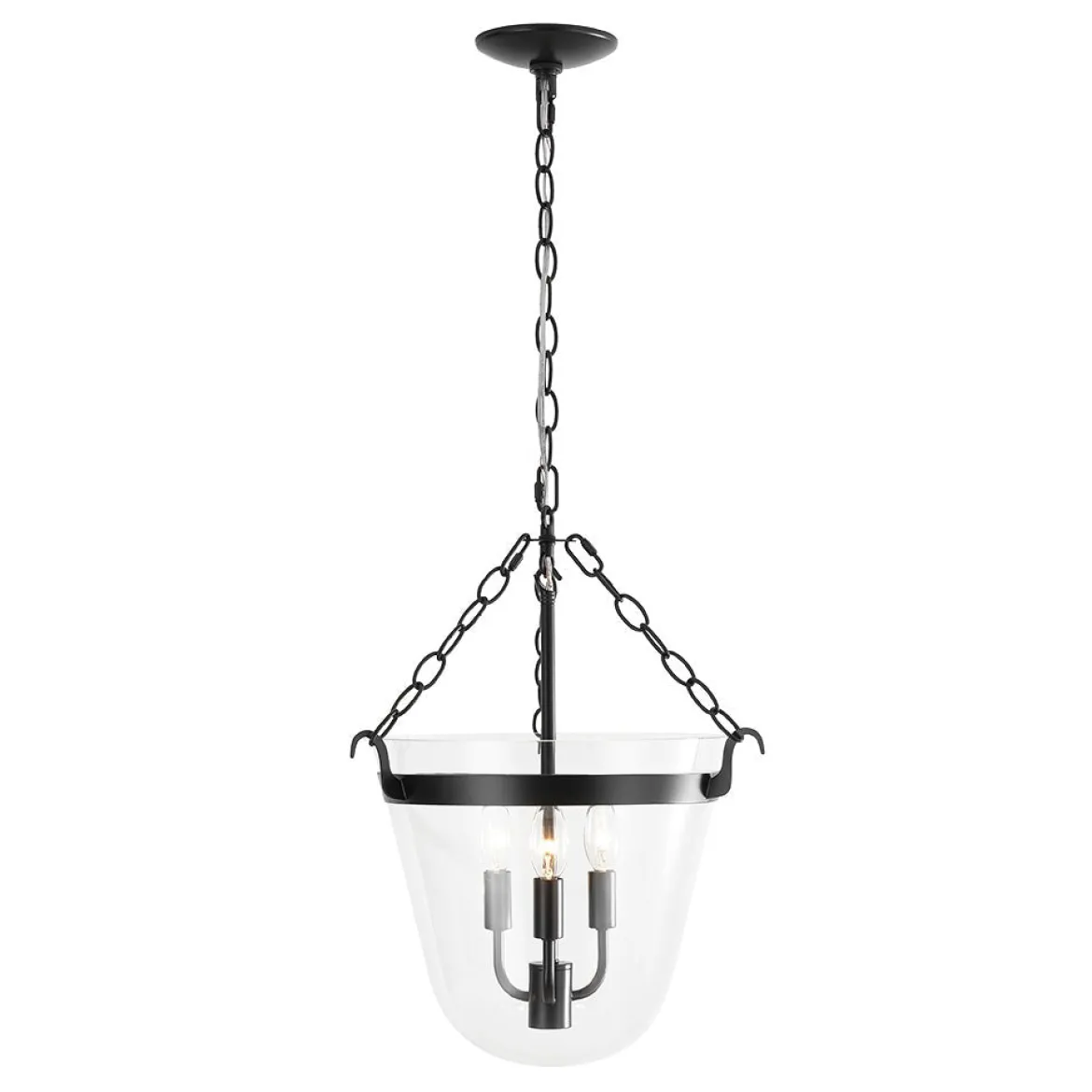 3-Light Clear Glass Bell Jar Lantern Pendant / Semi Flush