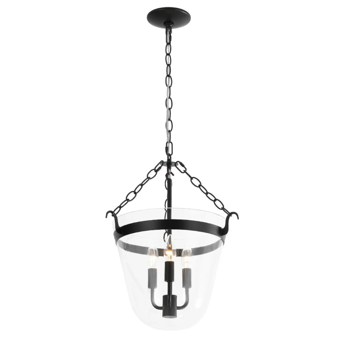 3-Light Clear Glass Bell Jar Lantern Pendant / Semi Flush