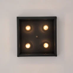 4-Light Clear Glass Black Square Cage Flush Mount Ceiling Light