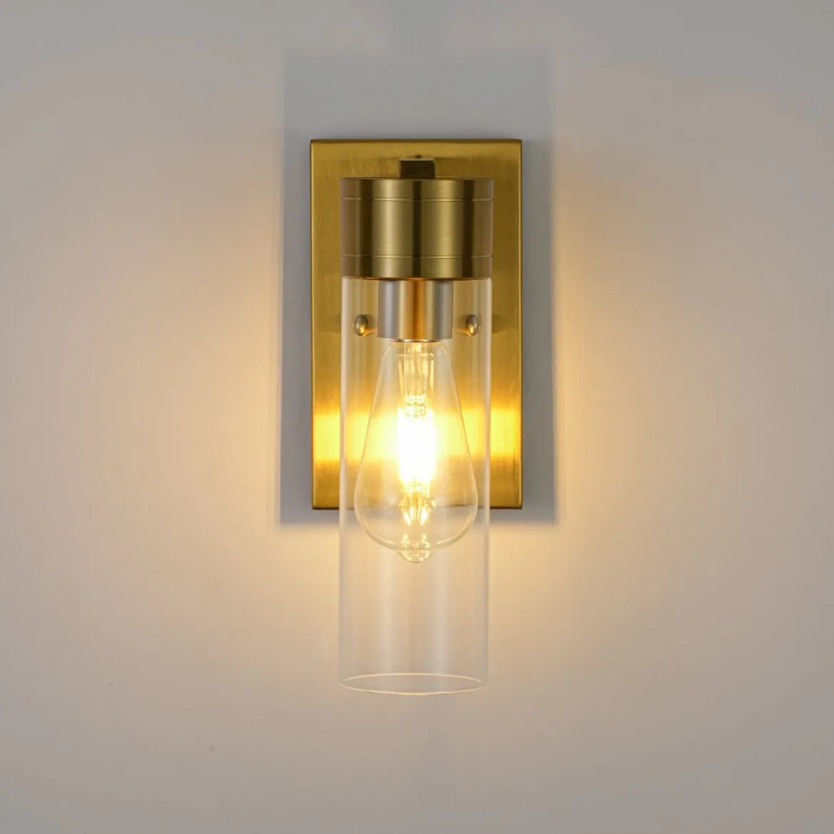 1-Light Clear Glass Cylinder Bathroom Vanity Wall Sconce