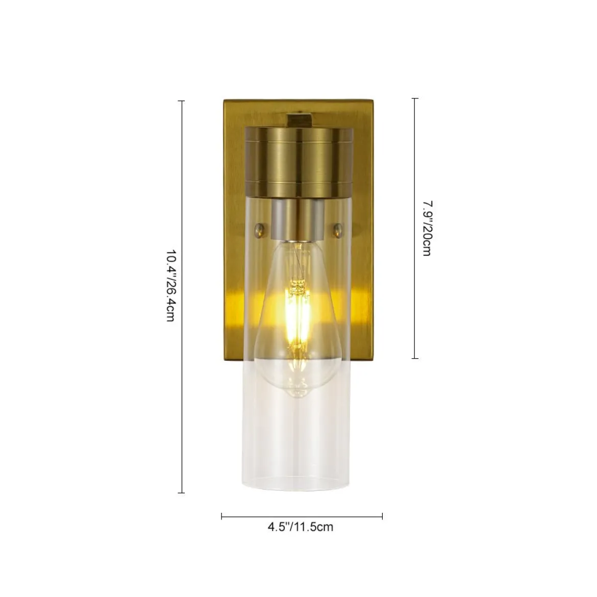 1-Light Clear Glass Cylinder Bathroom Vanity Wall Sconce