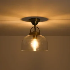 1-Light Clear Glass Dome Shade Semi Flush Mount