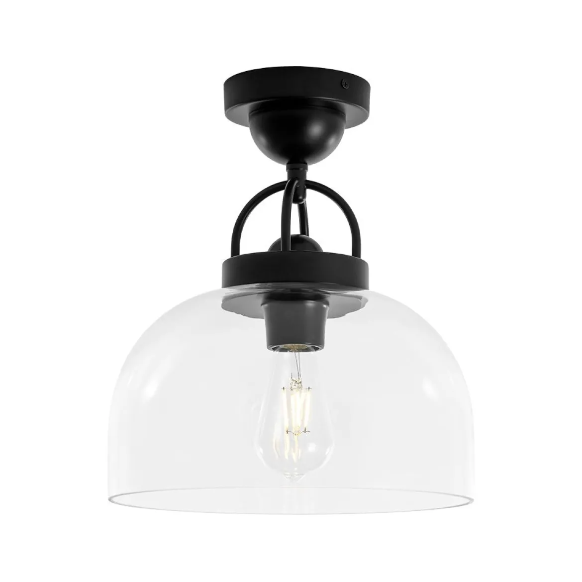 1-Light Clear Glass Dome Shade Semi Flush Mount