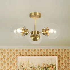 3-Light Clear Glass Globe Sputnik Semi Flush Mount