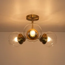 3-Light Clear Glass Globe Sputnik Semi Flush Mount