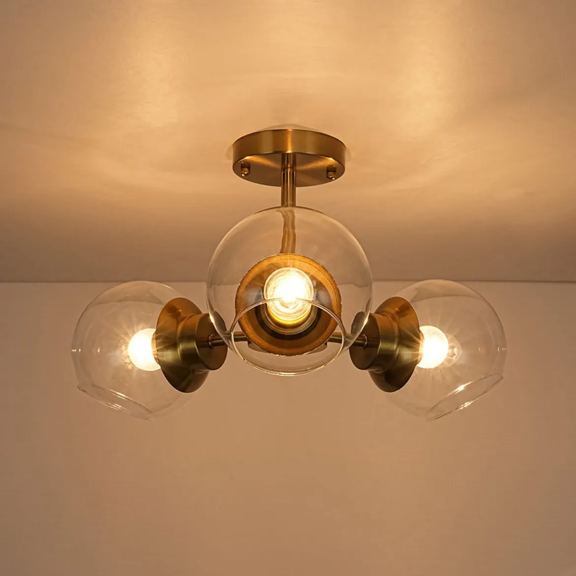 3-Light Clear Glass Globe Sputnik Semi Flush Mount