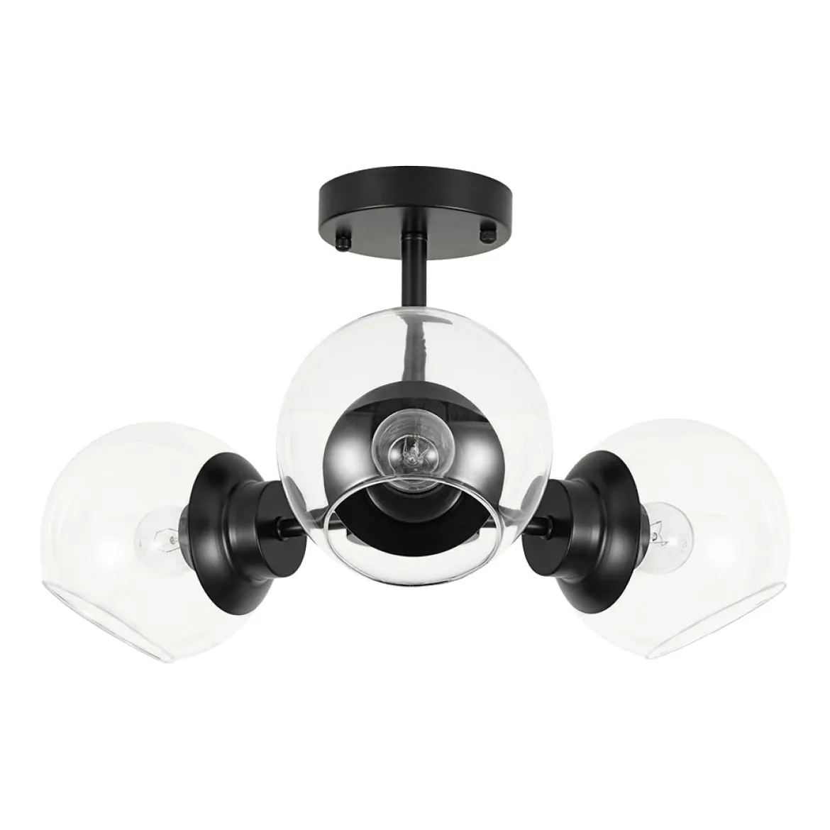 3-Light Clear Glass Globe Sputnik Semi Flush Mount