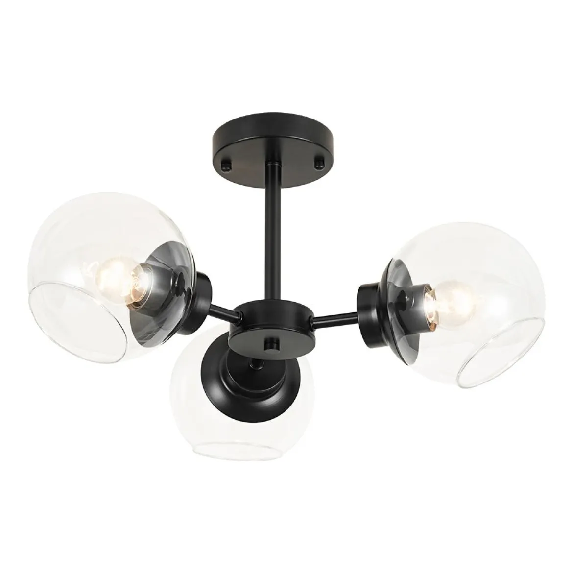 3-Light Clear Glass Globe Sputnik Semi Flush Mount