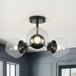 3-Light Clear Glass Globe Sputnik Semi Flush Mount