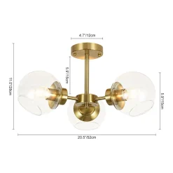 3-Light Clear Glass Globe Sputnik Semi Flush Mount