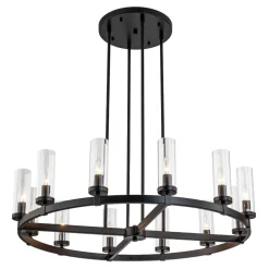 12-Light Clear Glass Shade Wagon Wheel Chandelier