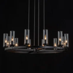 12-Light Clear Glass Shade Wagon Wheel Chandelier