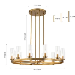 12-Light Clear Glass Shade Wagon Wheel Chandelier
