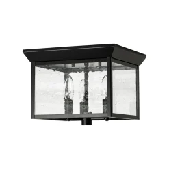 3-Light Clear Seeded Glass Black Square Cage Ceiling Light