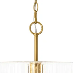 1-Light Clear Striped Glass Drum Semi Flush / Round Cage Pendant