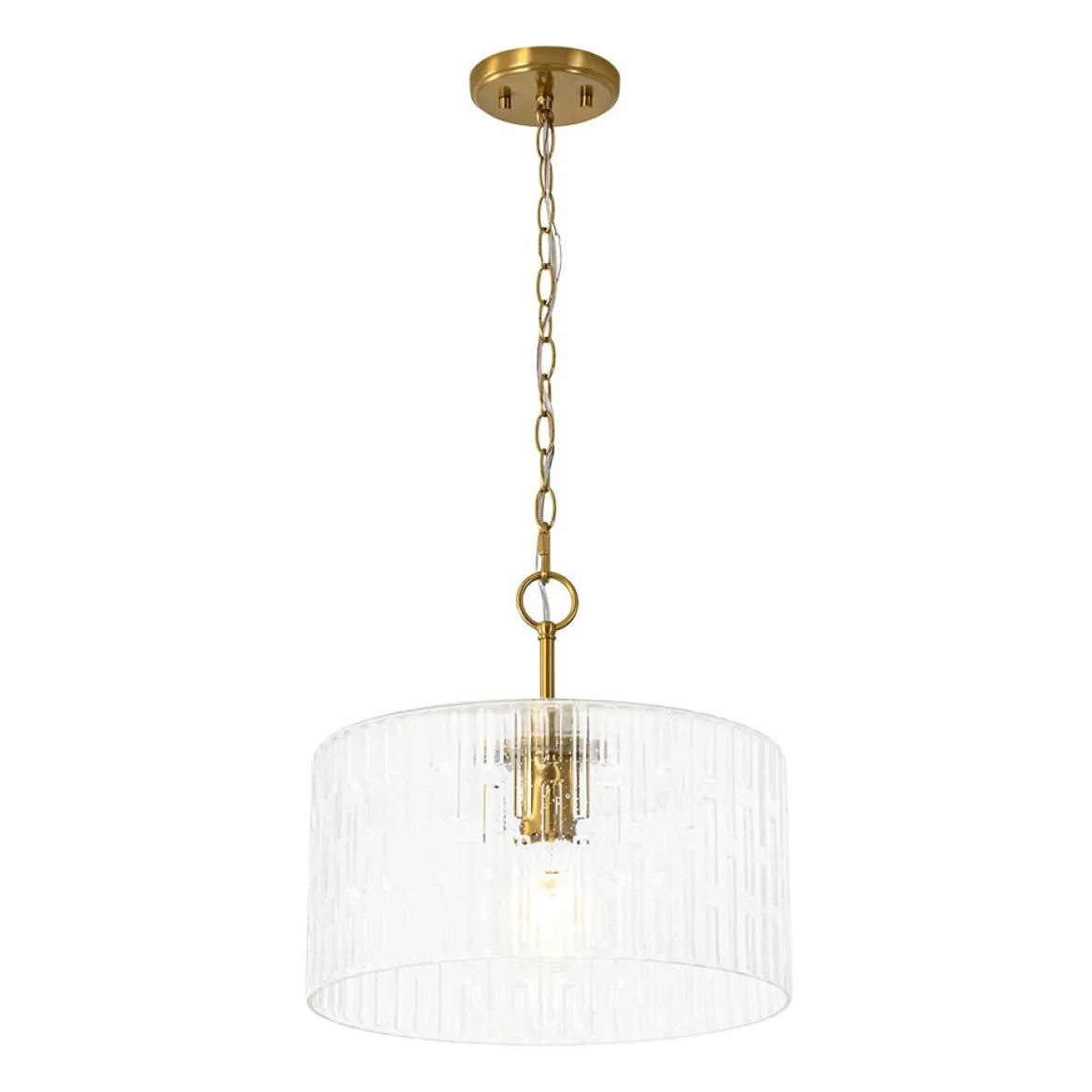 1-Light Clear Striped Glass Drum Semi Flush / Round Cage Pendant