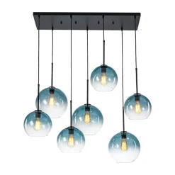 7-Light Cluster Blue Glass Globe Bubble Island Pendant