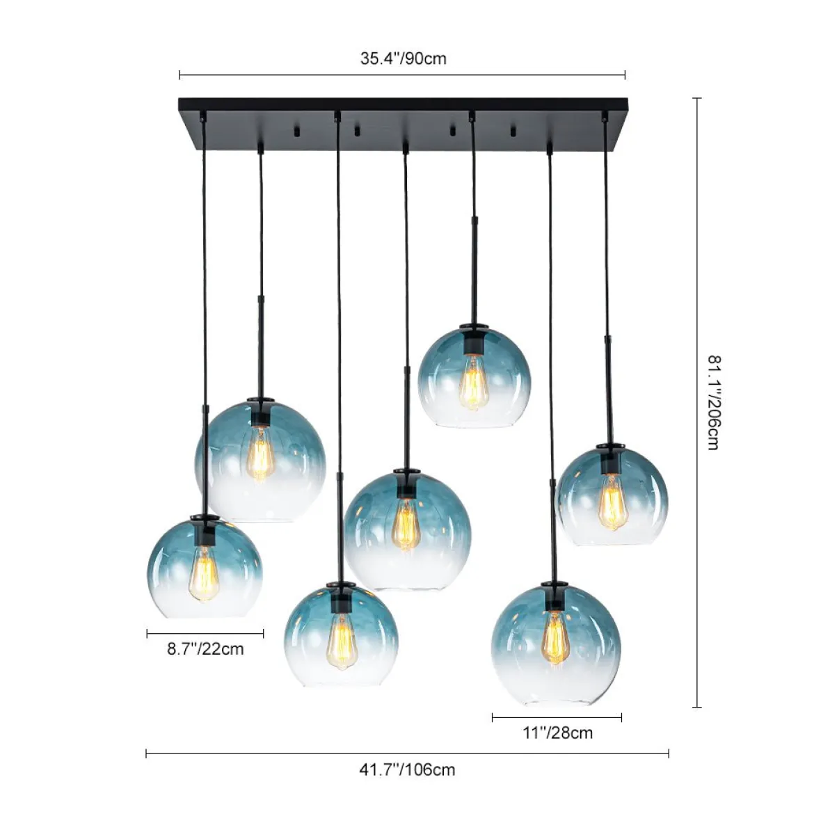 7-Light Cluster Blue Glass Globe Bubble Island Pendant