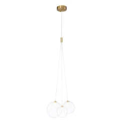 3-Light Cluster Gold Ruby Glass Globe Dimmable LED Pendant