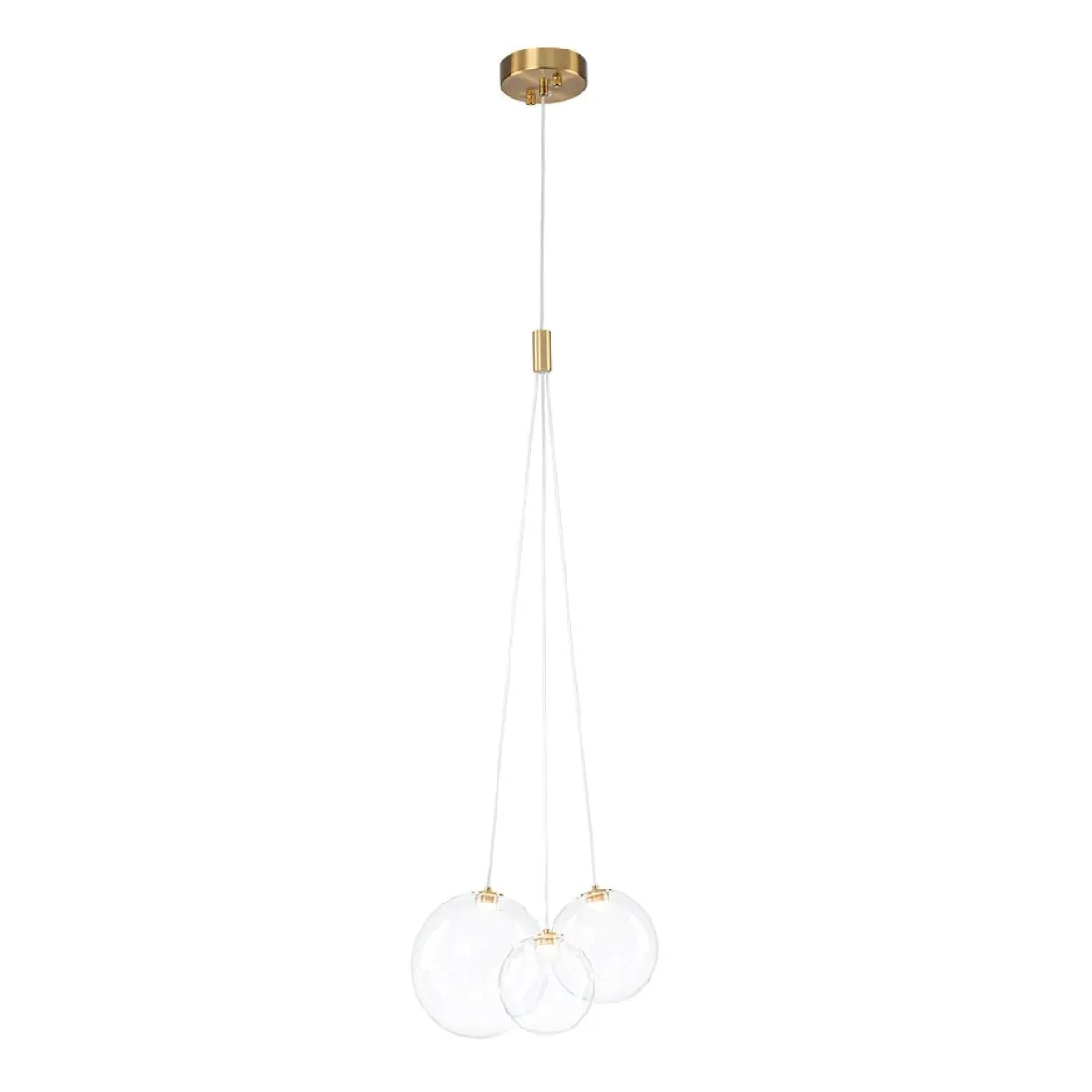 3-Light Cluster Gold Ruby Glass Globe Dimmable LED Pendant