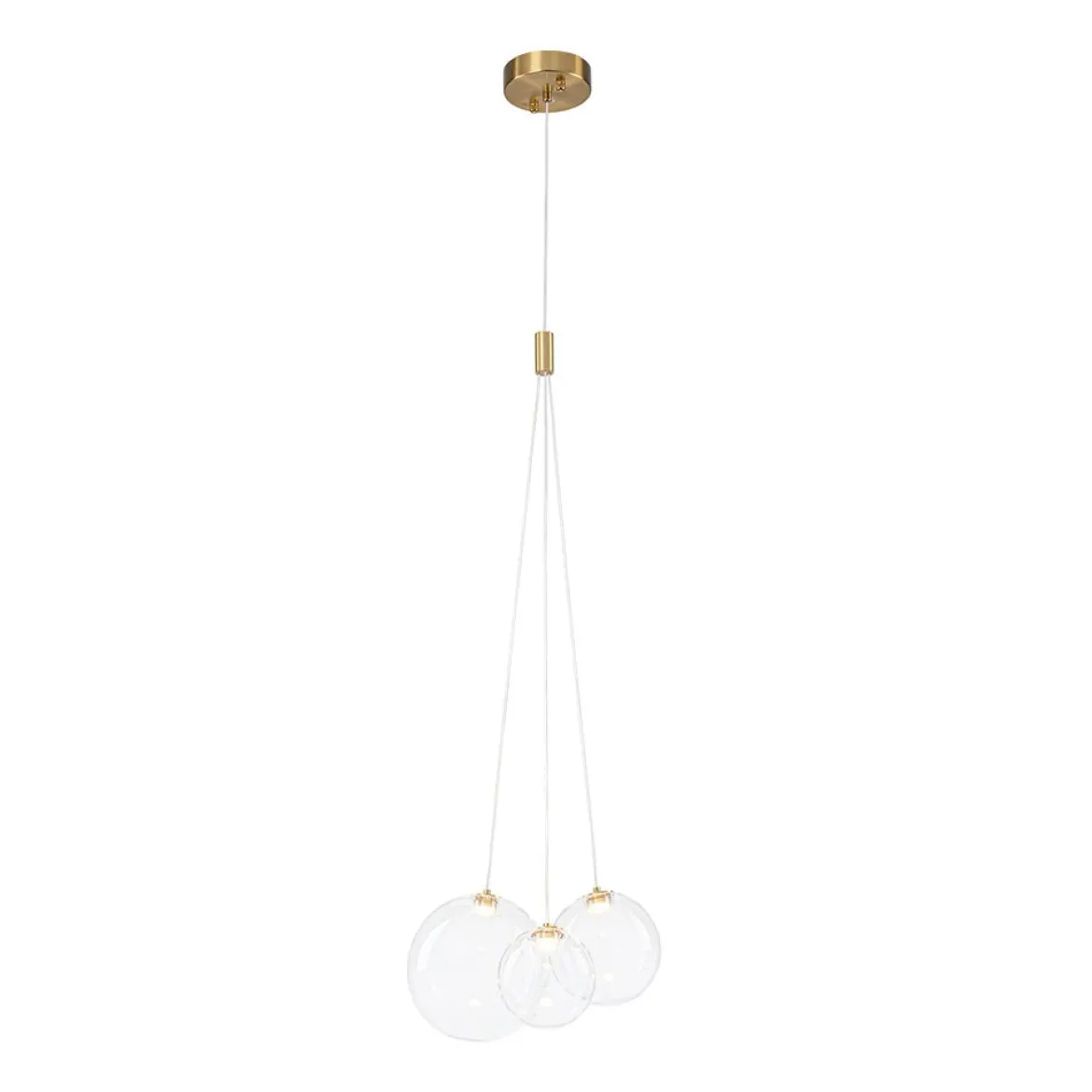 3-Light Cluster Gold Ruby Glass Globe Dimmable LED Pendant