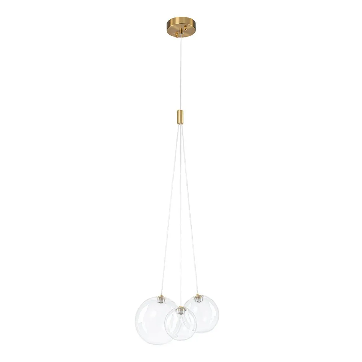 3-Light Cluster Gold Ruby Glass Globe Dimmable LED Pendant