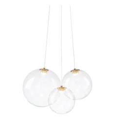 3-Light Cluster Gold Ruby Glass Globe Dimmable LED Pendant