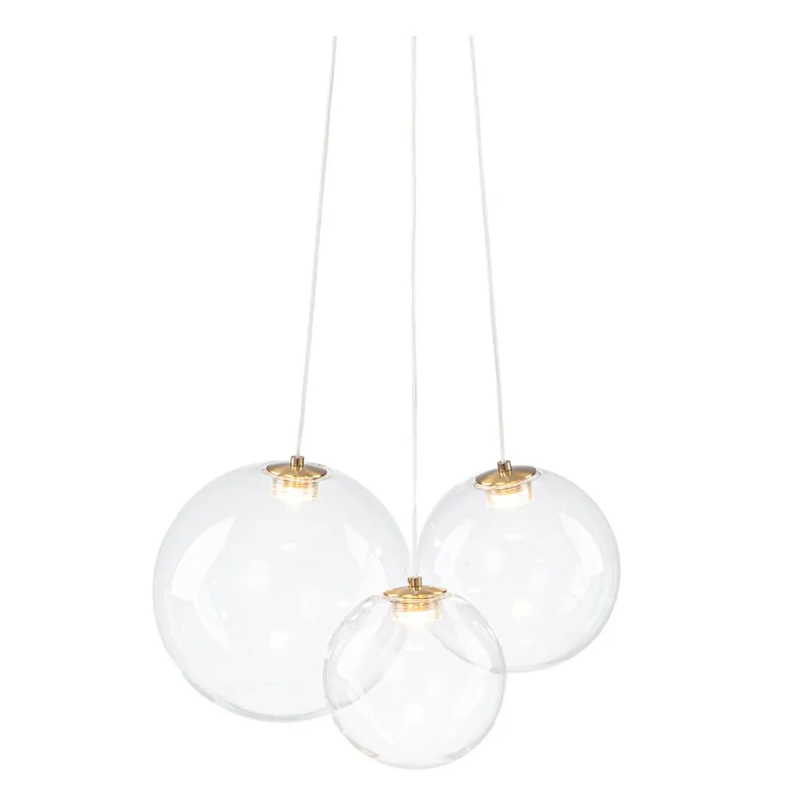 3-Light Cluster Gold Ruby Glass Globe Dimmable LED Pendant