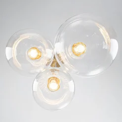 3-Light Cluster Gold Ruby Glass Globe Dimmable LED Pendant