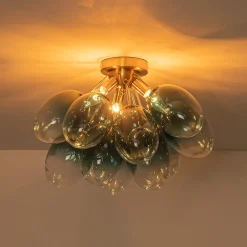 3-Light Cluster Gradient Blue Glass Bubble Semi Flush Mount