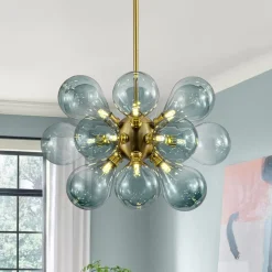 18-Light Cluster Gradual Blue Glass Globe Bubble Chandelier