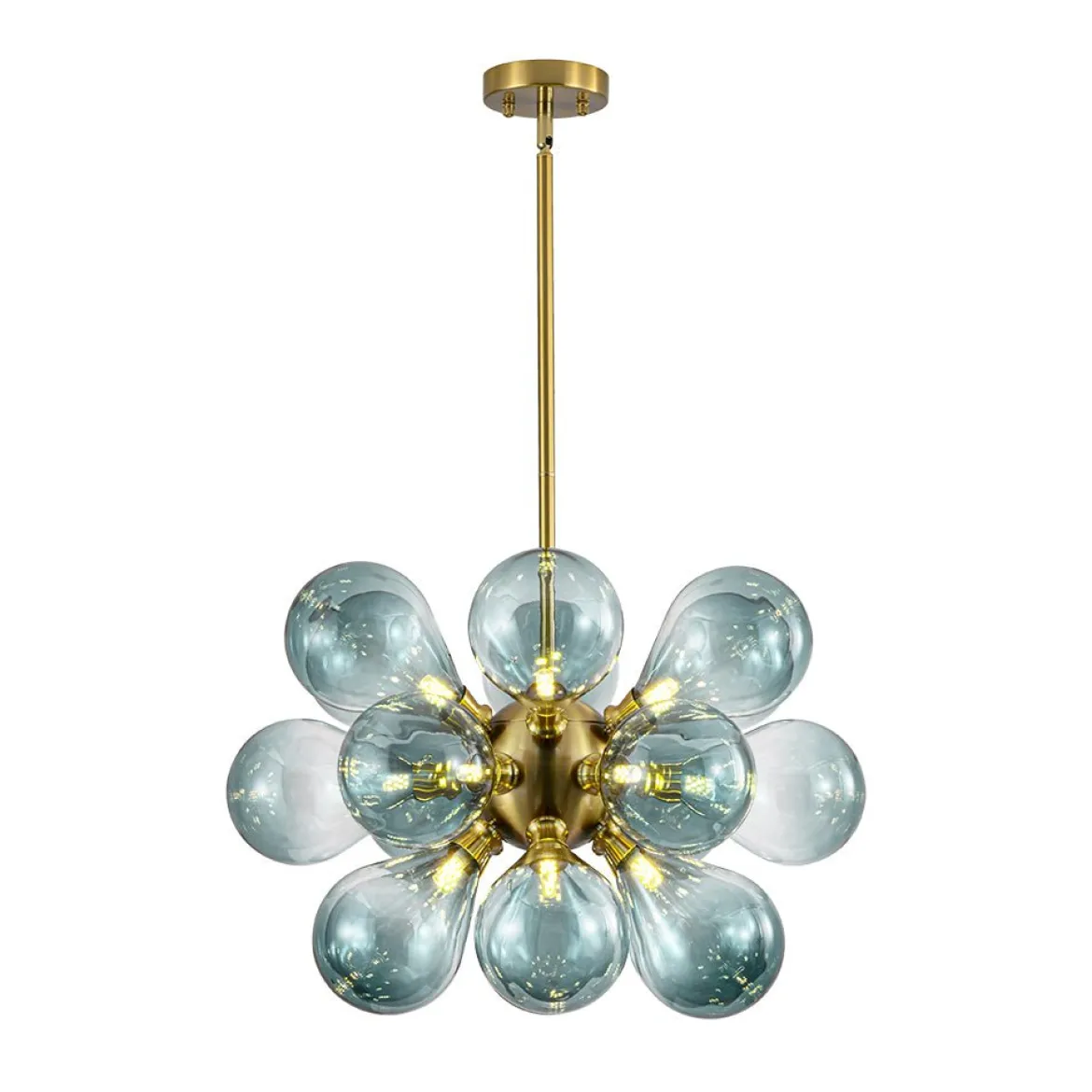18-Light Cluster Gradual Blue Glass Globe Bubble Chandelier